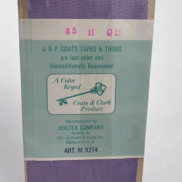 J&P Coats Seam Binding 3 Yards Lilac Rayon Non-Shrink Non-Wrinkle Woven Edge - Picture 6 of 6